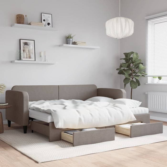 Pat de zi cu extensie și sertare, gri taupe, 80x200 cm, textil - WALTI WALTI