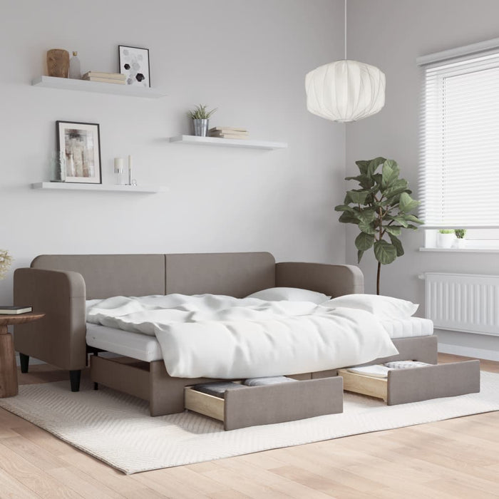 Pat de zi cu extensie și sertare, gri taupe, 90x200 cm, textil - WALTI WALTI