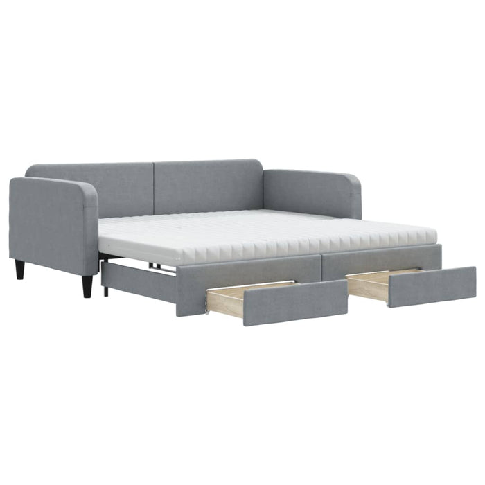 Pat de zi cu extensie și sertare, gri deschis 100x200 cm textil - WALTI WALTI