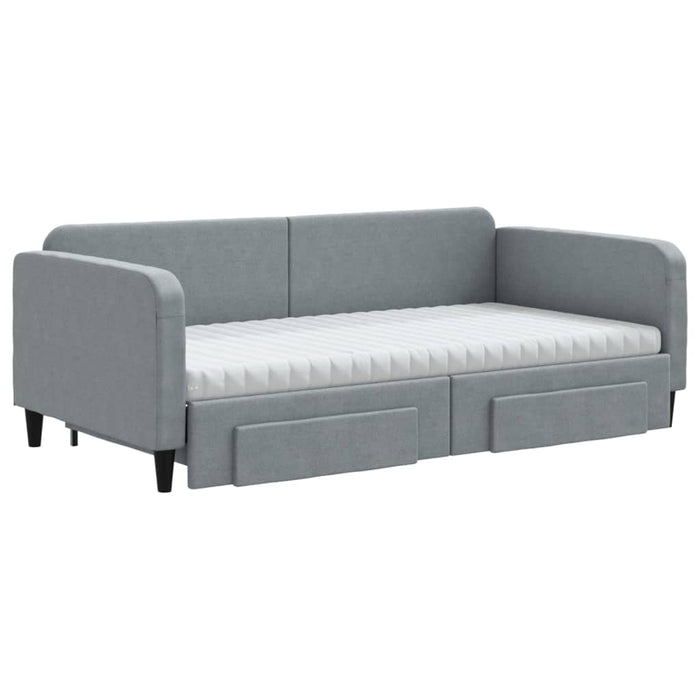 Pat de zi cu extensie și sertare, gri deschis 100x200 cm textil - WALTI WALTI