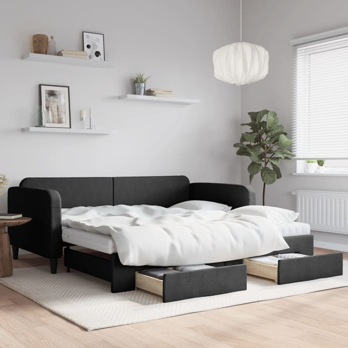 Pat de zi cu extensie și sertare, negru, 100x200 cm, textil - WALTI WALTI