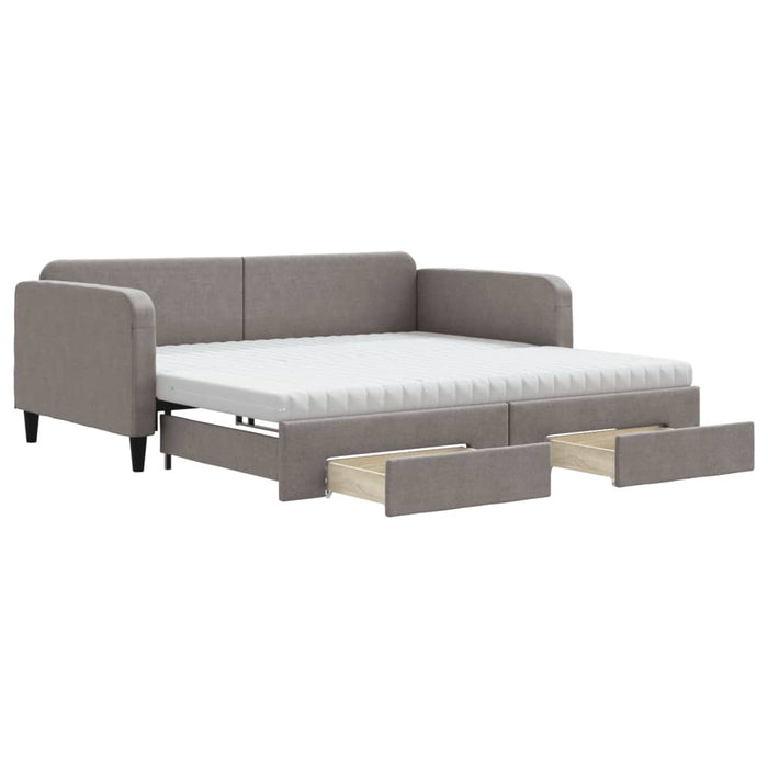 Pat de zi cu extensie și sertare, gri taupe, 100x200 cm, textil - WALTI WALTI