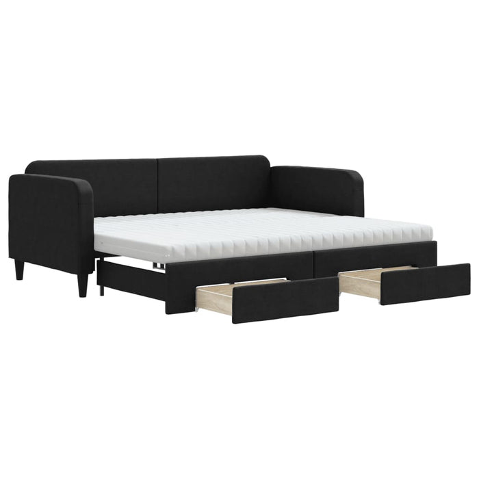 Pat de zi cu extensie și sertare, negru, 90x190cm, textil - WALTI WALTI