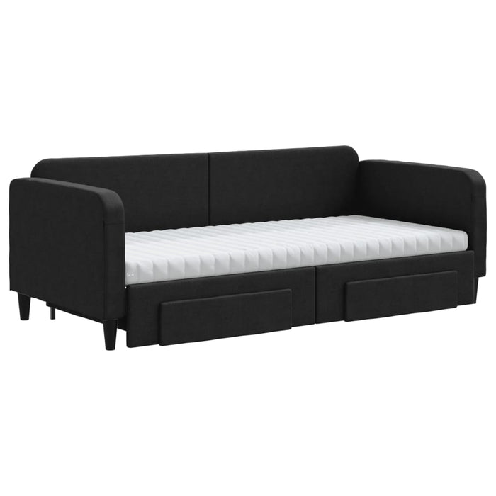 Pat de zi cu extensie și sertare, negru, 90x190cm, textil - WALTI WALTI