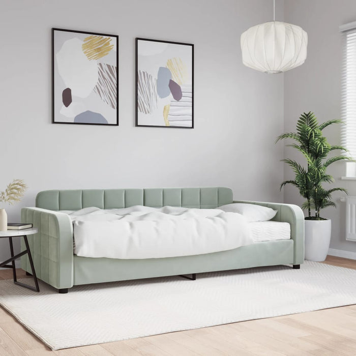 Pat de zi cu saltea, gri deschis, 90x200 cm, catifea - WALTI WALTI