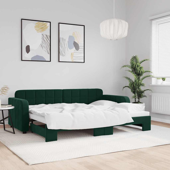 Pat de zi cu extensie, verde închis, 80x200 cm, catifea WALTI