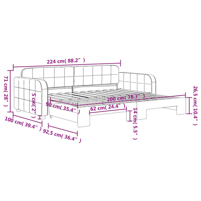 Pat de zi cu extensie, gri deschis, 90x200 cm, catifea WALTI
