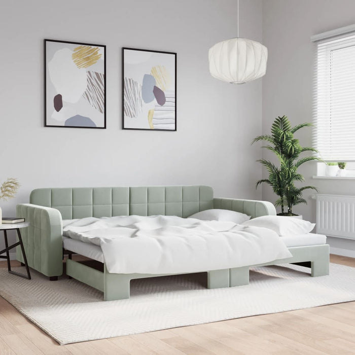 Pat de zi cu extensie, gri deschis, 90x200 cm, catifea WALTI