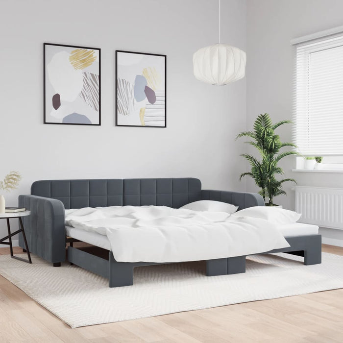 Pat de zi cu extensie, gri închis, 100x200 cm, catifea - WALTI WALTI