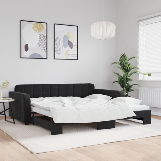 Pat de zi cu extensie, negru, 100x200 cm, catifea - WALTI WALTI