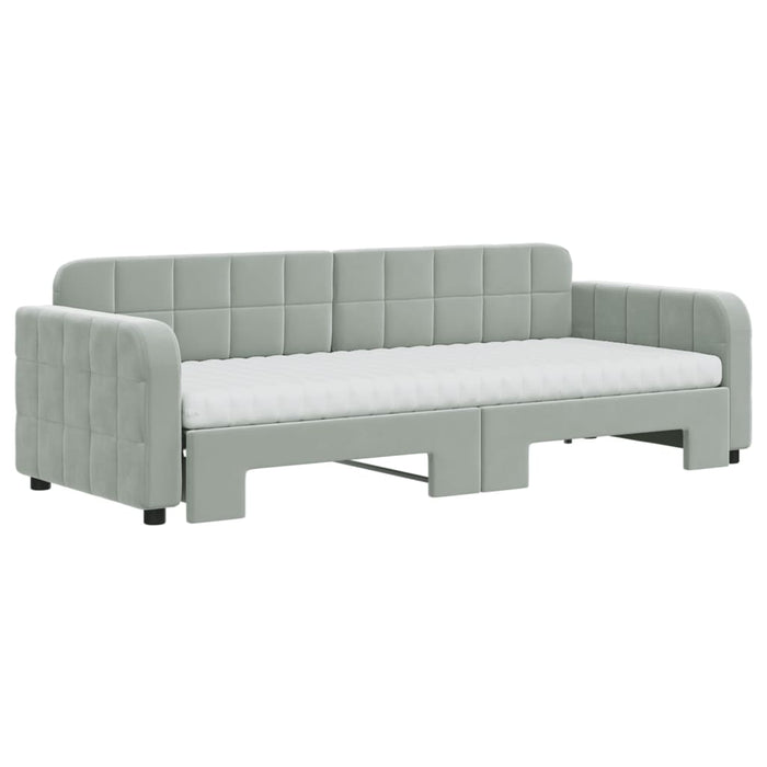 Pat de zi cu extensie și saltele, gri deschis 80x200 cm catifea - WALTI WALTI