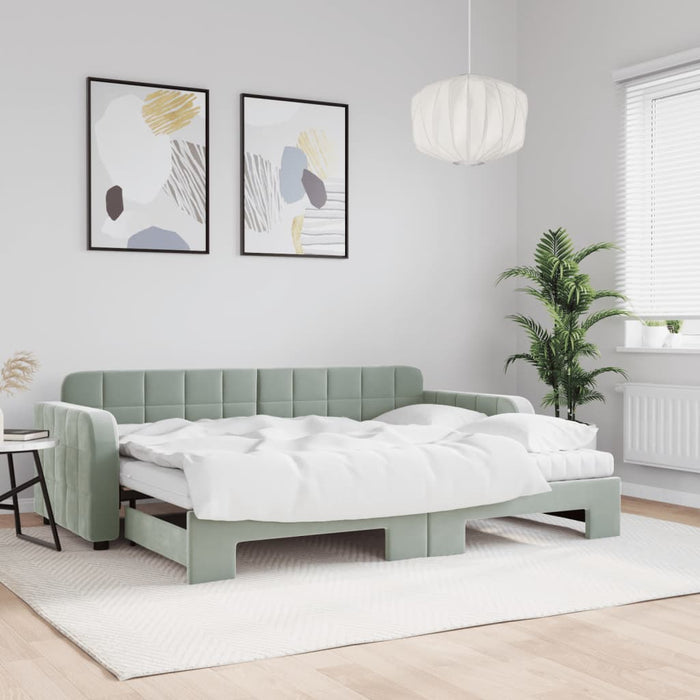 Pat de zi cu extensie și saltele, gri deschis 80x200 cm catifea - WALTI WALTI