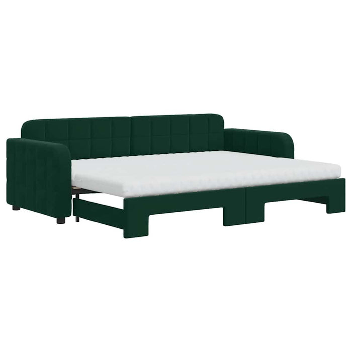 Pat de zi cu extensie și saltele verde închis 80x200 cm catifea WALTI