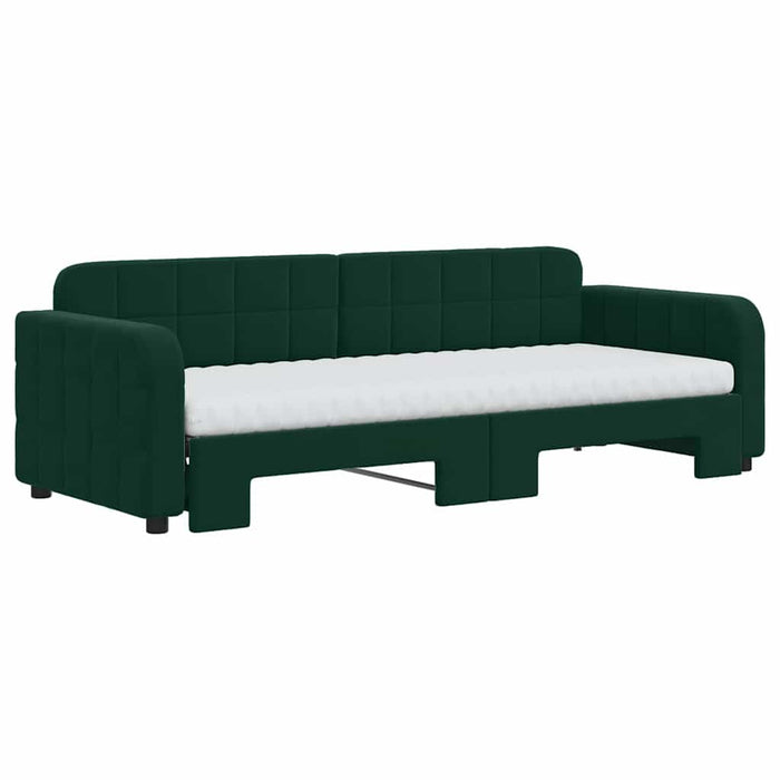 Pat de zi cu extensie și saltele verde închis 80x200 cm catifea WALTI