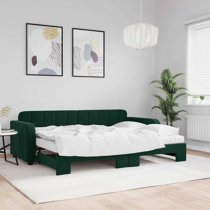 Pat de zi cu extensie și saltele verde închis 80x200 cm catifea WALTI
