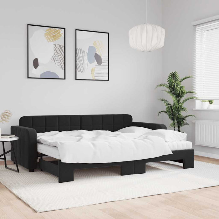 Pat de zi cu extensie și saltea, negru, 80x200 cm, catifea - WALTI WALTI