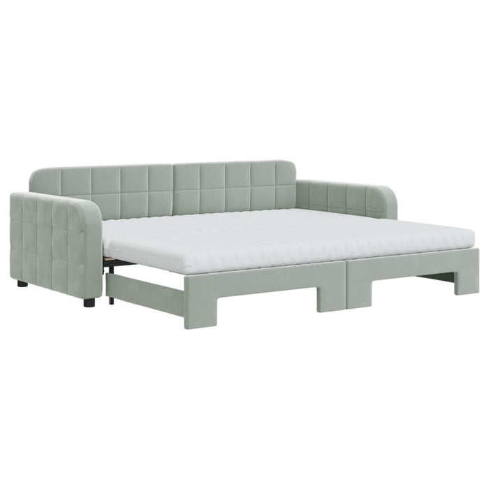 Pat de zi cu extensie și saltele, gri deschis 90x200 cm catifea WALTI