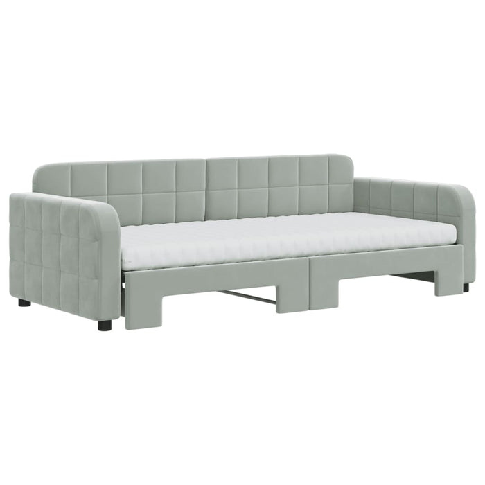 Pat de zi cu extensie și saltele, gri deschis 90x200 cm catifea WALTI
