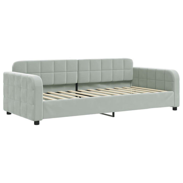 Pat de zi cu extensie și saltele, gri deschis 90x200 cm catifea WALTI
