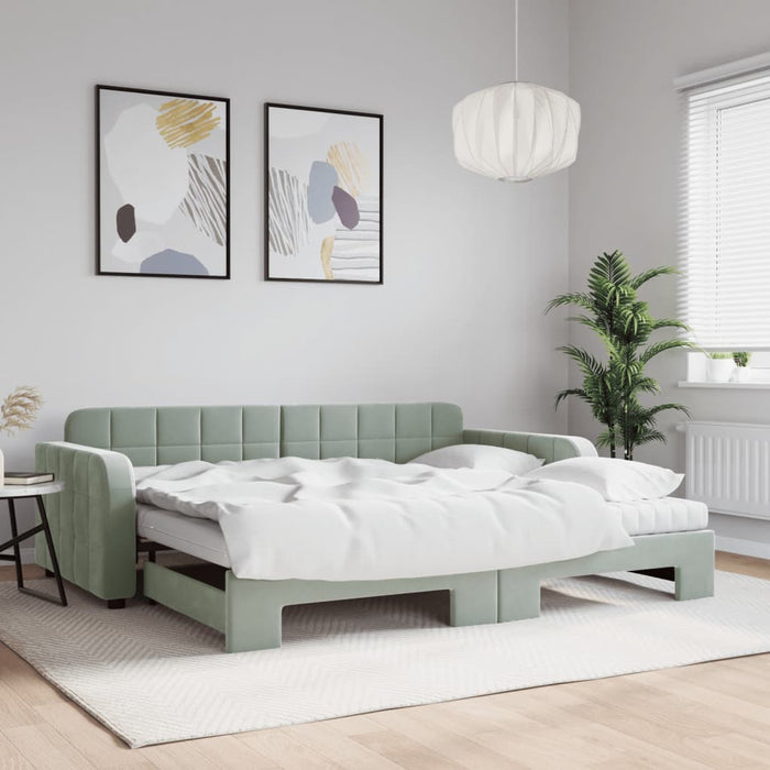 Pat de zi cu extensie și saltele, gri deschis 90x200 cm catifea WALTI
