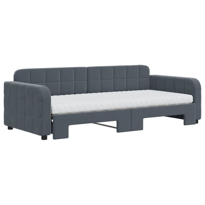Pat de zi cu extensie și saltele, gri închis 90x200 cm catifea - WALTI WALTI