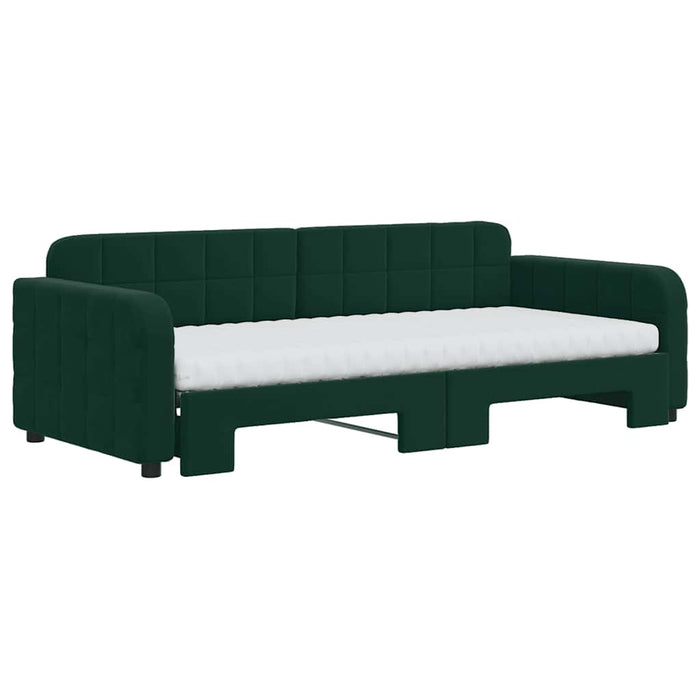 Pat de zi cu extensie și saltele verde închis 90x200 cm catifea - WALTI WALTI