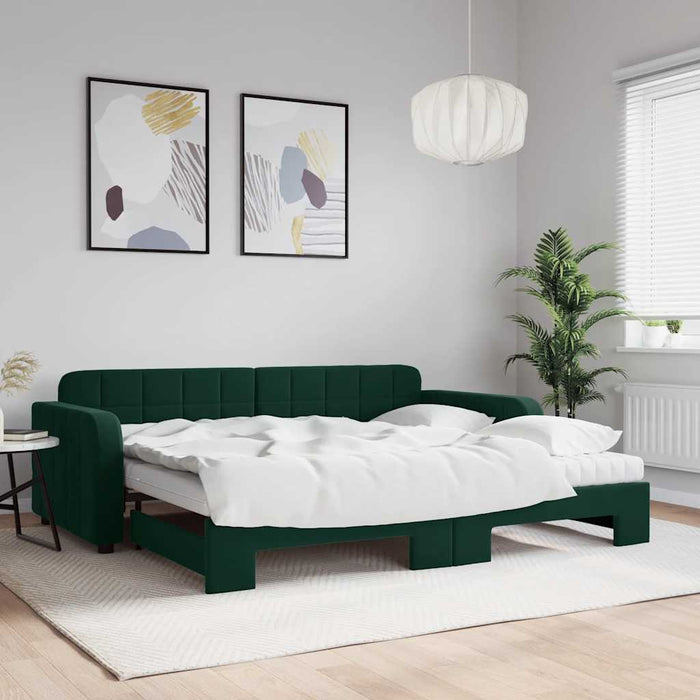 Pat de zi cu extensie și saltele verde închis 90x200 cm catifea - WALTI WALTI