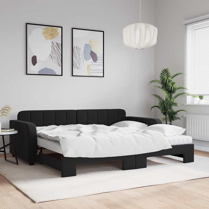 Pat de zi cu extensie și saltea, negru, 90x200 cm, catifea - WALTI WALTI