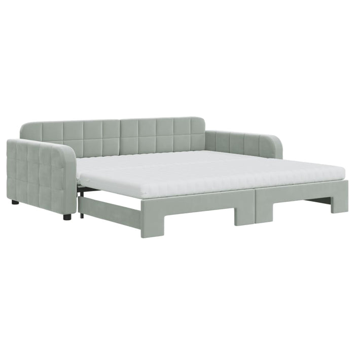 Pat de zi cu extensie și saltele gri deschis 100x200 cm catifea - WALTI WALTI