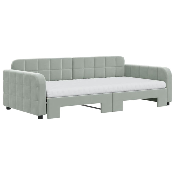 Pat de zi cu extensie și saltele gri deschis 100x200 cm catifea - WALTI WALTI