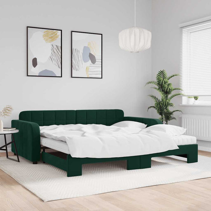 Pat de zi cu extensie și saltele verde închis 100x200cm catifea - WALTI WALTI