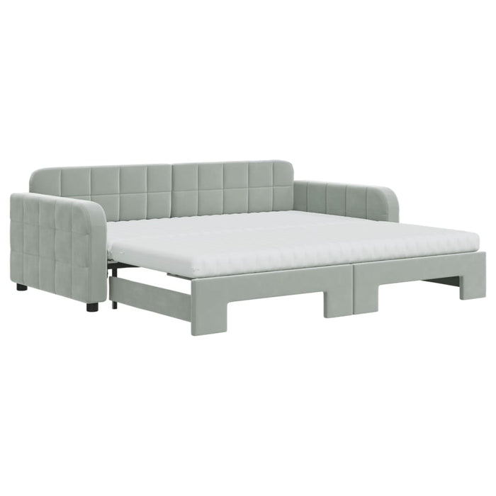 Pat de zi cu extensie și saltele, gri deschis 90x190 cm catifea - WALTI WALTI
