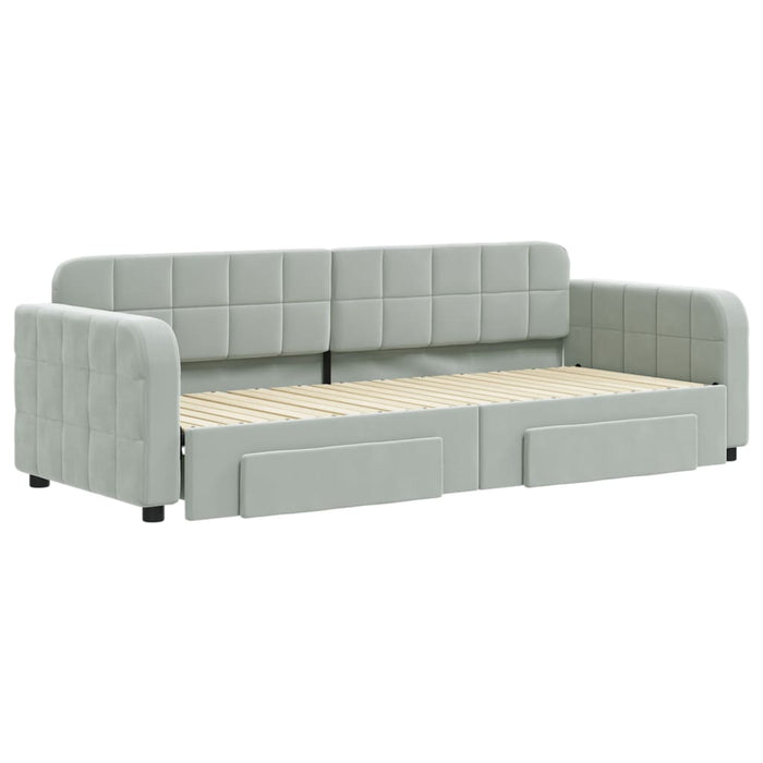 Pat de zi cu extensie și sertare, gri deschis 80x200 cm catifea - WALTI WALTI