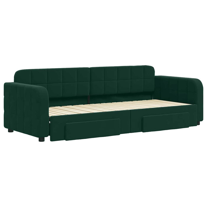 Pat de zi cu extensie și sertare verde închis 80x200 cm catifea WALTI