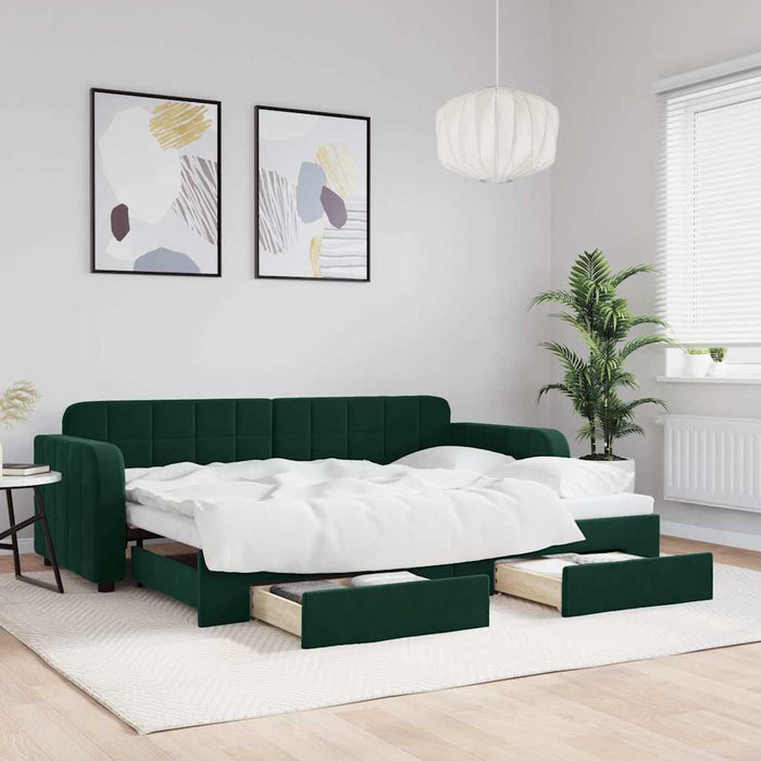 Pat de zi cu extensie și sertare verde închis 80x200 cm catifea WALTI