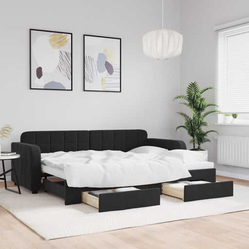 Pat de zi cu extensie și sertare, negru, 80x200 cm, catifea - WALTI WALTI
