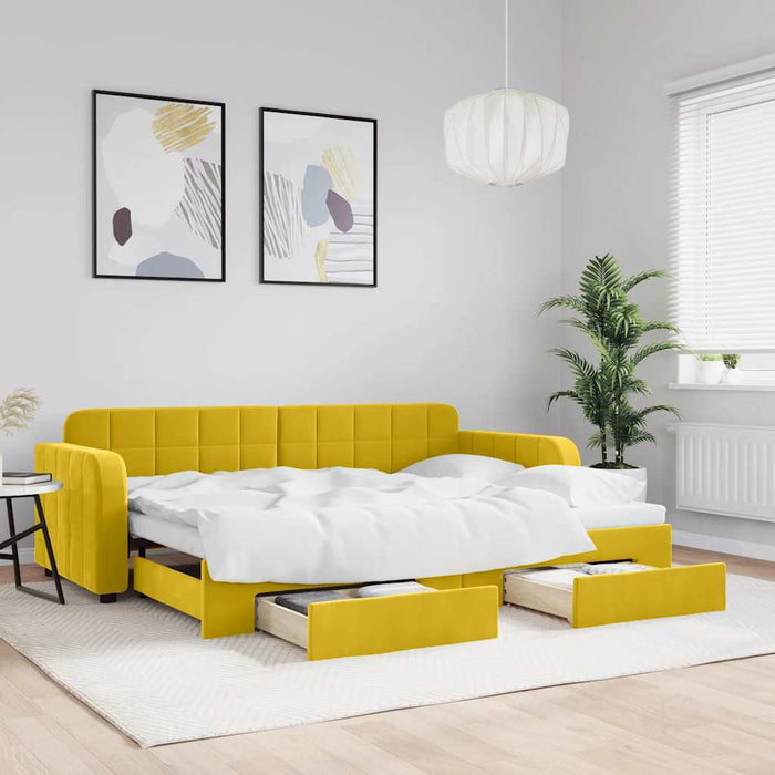 Pat de zi cu extensie și sertare, galben, 80x200 cm, catifea WALTI