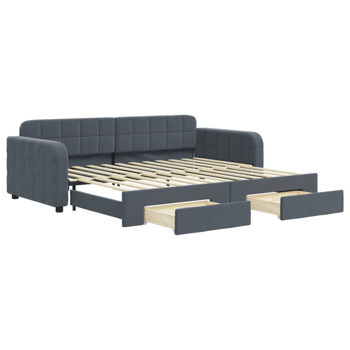 Pat de zi cu extensie și sertare gri închis 90x200 cm catifea - WALTI WALTI