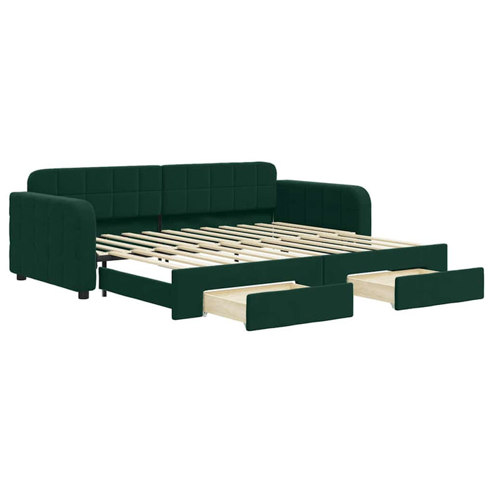 Pat de zi cu extensie și sertare verde închis 90x200 cm catifea - WALTI WALTI