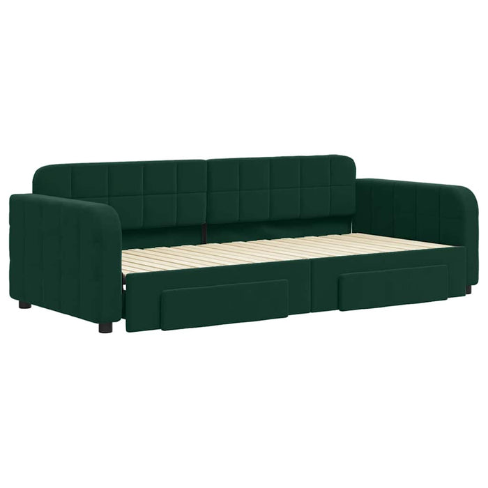 Pat de zi cu extensie și sertare verde închis 90x200 cm catifea - WALTI WALTI