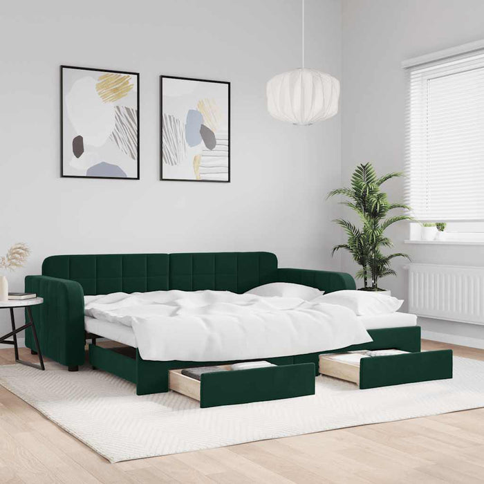 Pat de zi cu extensie și sertare verde închis 90x200 cm catifea - WALTI WALTI