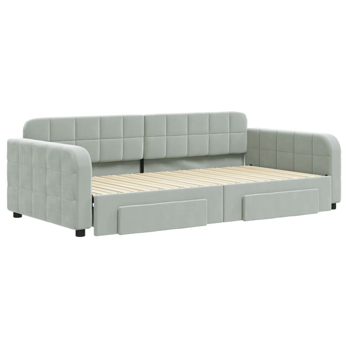 Pat de zi cu extensie și sertare gri deschis 100x200 cm catifea - WALTI WALTI