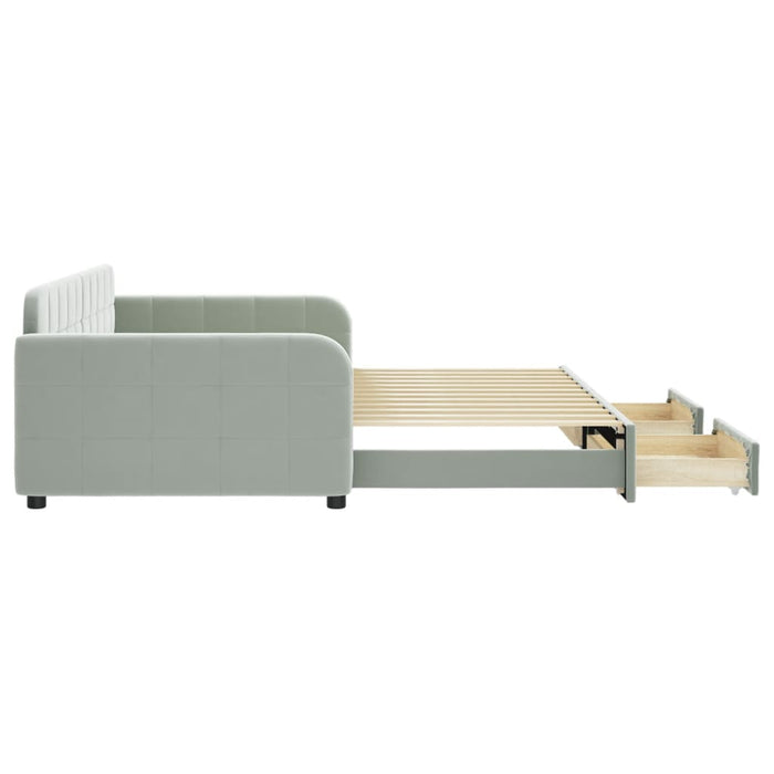 Pat de zi cu extensie și sertare gri deschis 100x200 cm catifea - WALTI WALTI