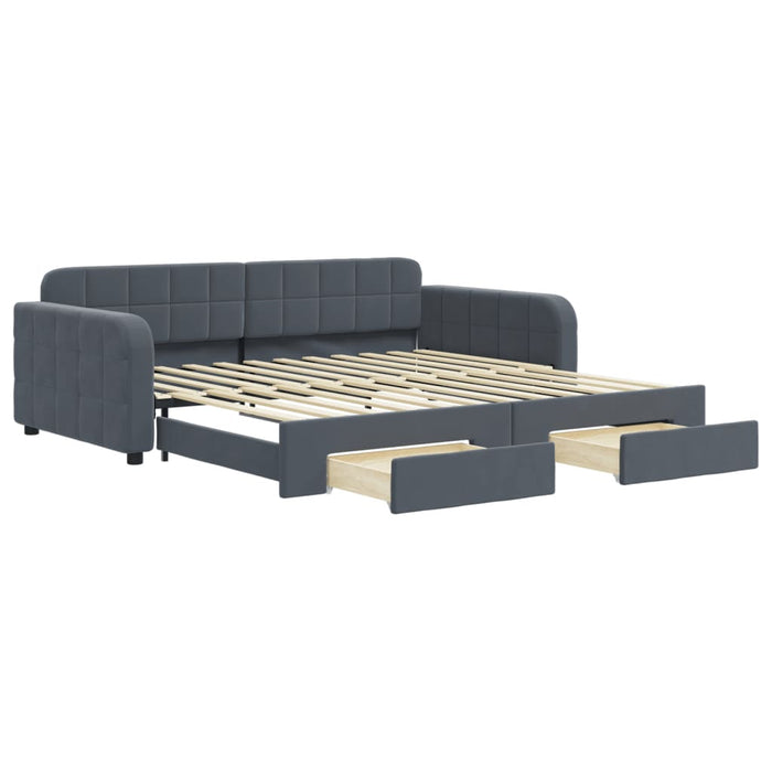 Pat de zi cu extensie și sertare gri închis 100x200cm catifea - WALTI WALTI