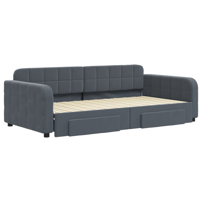 Pat de zi cu extensie și sertare gri închis 100x200cm catifea - WALTI WALTI