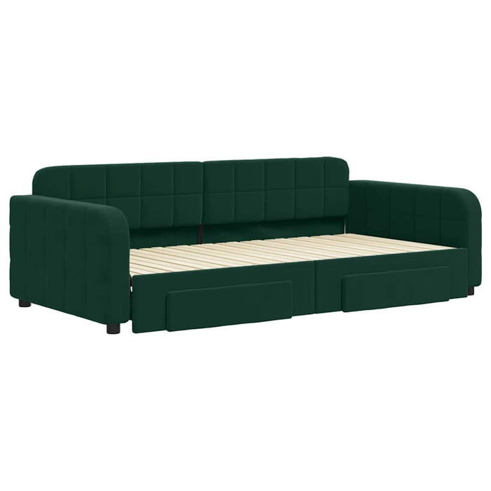 Pat de zi cu extensie și sertare verde închis 100x200cm catifea - WALTI WALTI