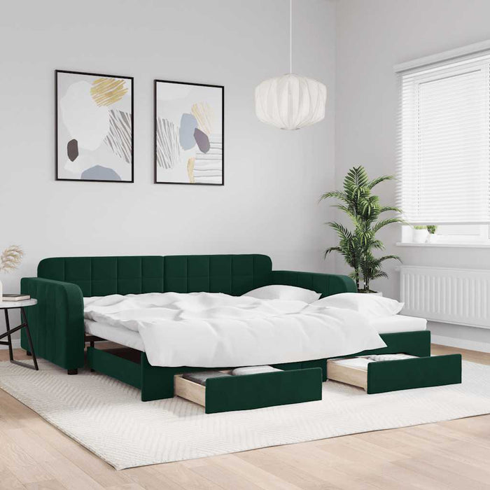 Pat de zi cu extensie și sertare verde închis 100x200cm catifea - WALTI WALTI