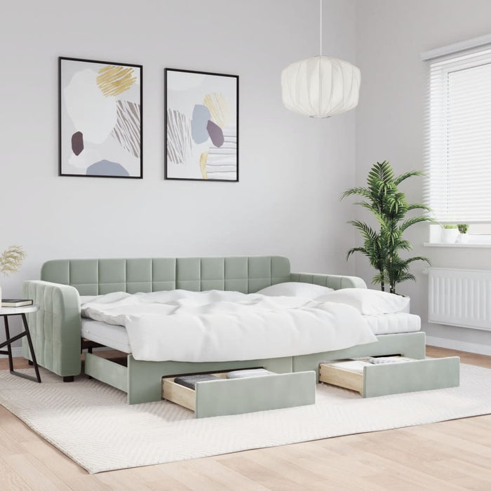 Pat de zi cu extensie și sertare, gri deschis 80x200 cm catifea - WALTI WALTI