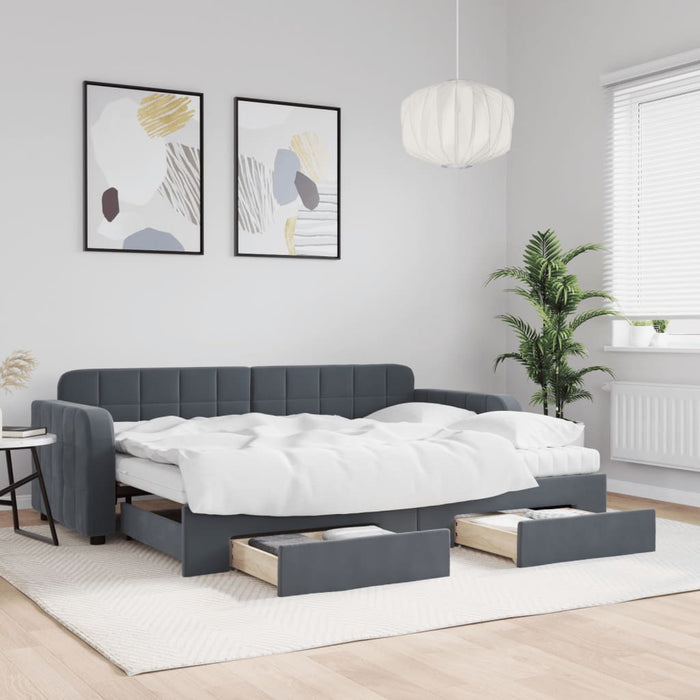 Pat de zi cu extensie și sertare gri închis 80x200 cm catifea - WALTI WALTI