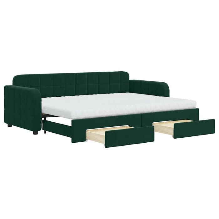Pat de zi cu extensie și sertare verde închis 80x200 cm catifea WALTI